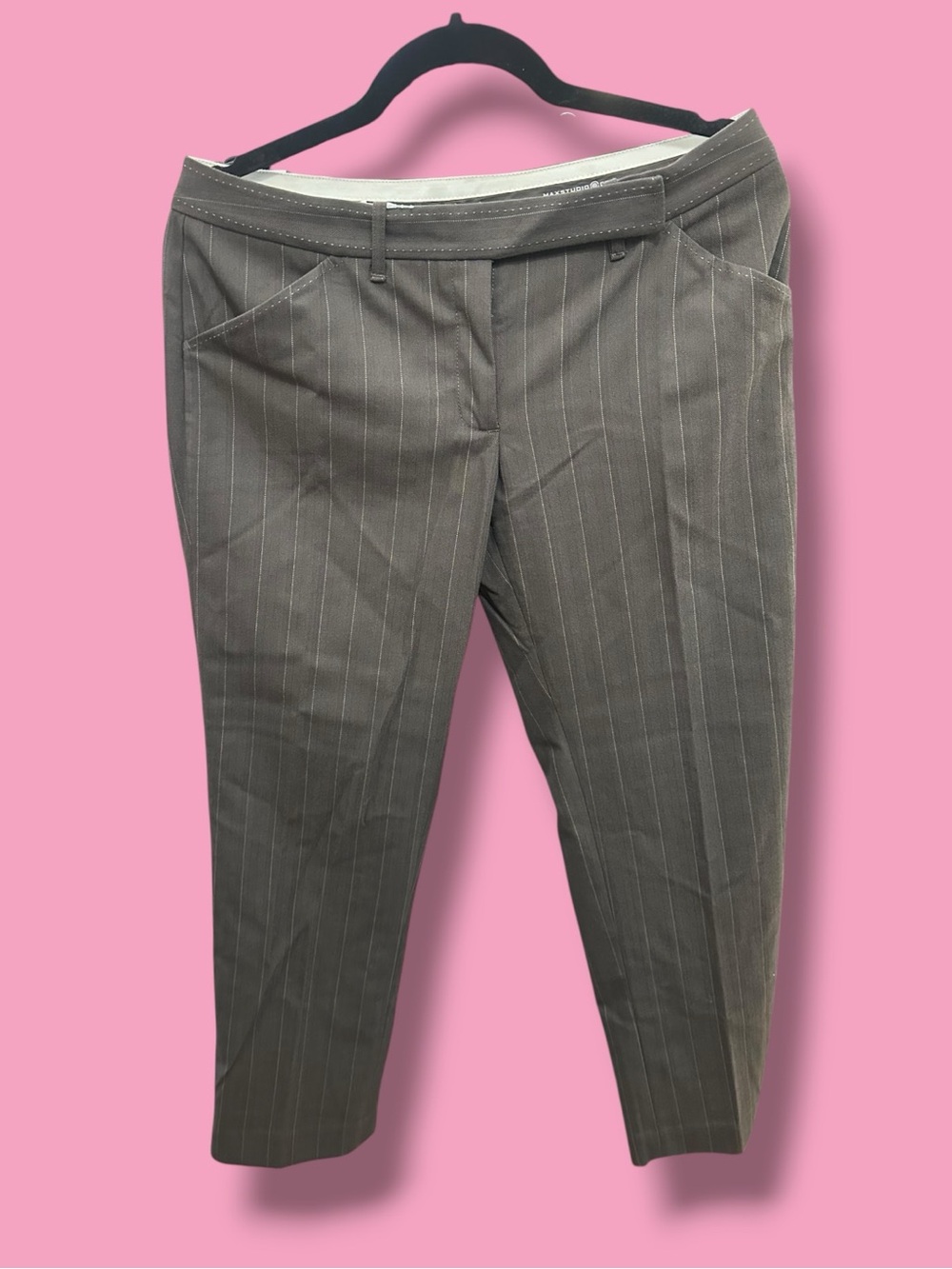 Max Studio Brown Pinstripe Cropped Trousers